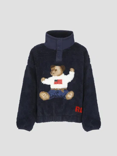 Polo Ralph Lauren Polo Bear High Pile Fleece Mockneck In Blue