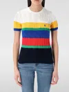 Polo Ralph Lauren Striped Short Sleeve Cable Knit Top In Blau