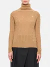 Polo Ralph Lauren Cable Knit Turtle Neck Pullover In Camel