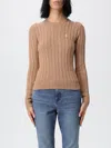 Polo Ralph Lauren Cable Wool And Cashmere Crewneck Jumper In Brown