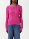 Polo Ralph Lauren Cable Knit Sweater With Round Neckline And Long Sleeves In Fuchsia