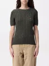 Polo Ralph Lauren Logo Embroidered Cable-knit Crewneck Top In Grün