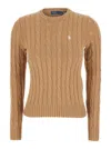 Polo Ralph Lauren Cable Knit Wool Cashmere Sweater In Brown
