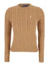 Polo Ralph Lauren Cable Knit Wool Cashmere Sweater In Brown