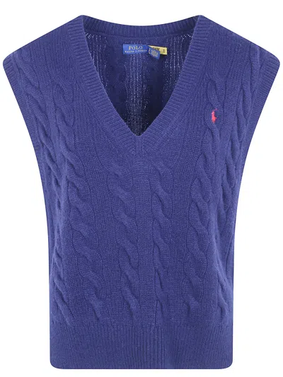 Polo Ralph Lauren Sweater Vest Wool "hunter Navy" In Blue