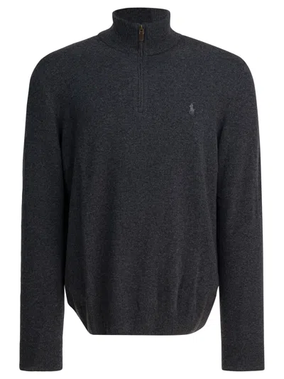 Polo Ralph Lauren Sweater With A Half Zip And Logo In Gray