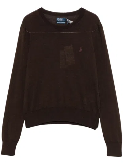 Polo Ralph Lauren Sweater With Embroidered Logo In Brown