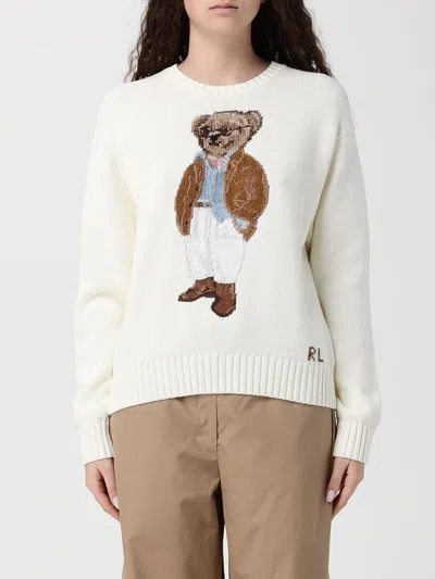 Polo Ralph Lauren Cotton Bear Long Sleeve Crew Neck In White
