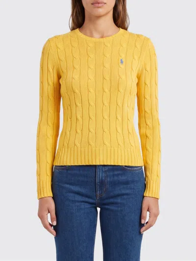 Polo Ralph Lauren Pony Logo Interwoven Cotton Crew-neck Sweater In Yellow