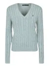 Polo Ralph Lauren Womens Kimberly V-neck Cable-knit Cotton Jumper Light Chambray