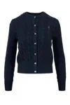 Polo Ralph Lauren Cotton Cable Long Sleeve Cardigan Blue In Blue