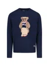 Polo Ralph Lauren Mens Bear Navy Polo Bear Graphic-embroidered Linen And Cotton-blend Jumper In Blue