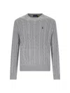 Polo Ralph Lauren Grey Crewneck Sweater With Pony Embroidery On The Front And Woven Knit In Cotton Man In Gray
