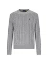 Polo Ralph Lauren Grey Crewneck Sweater With Pony Embroidery On The Front And Woven Knit In Cotton Man In Gray