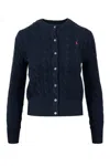 Polo Ralph Lauren Cotton Cable Long Sleeve Cardigan Blue In Blue