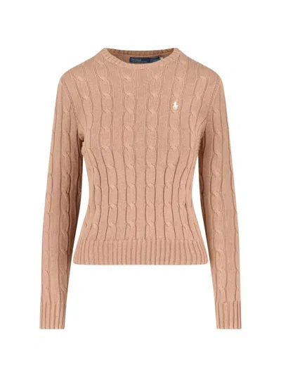 Polo Ralph Lauren Logo Braided Sweater In Neutral