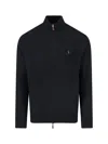 Polo Ralph Lauren Black Cardigan With High Neck And Pony Embroidery On The Front In Wool Man In Black