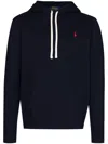 Polo Ralph Lauren Slouchy Black Cotton Blend Hoodie With Embroidered Logo In Blue