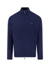Polo Ralph Lauren Blue Cardigan With High Neck And Pony Embroidery On The Front In Blue