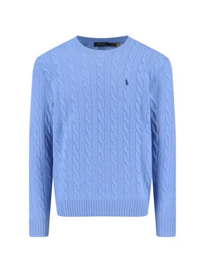 Polo Ralph Lauren Logo Braided Sweater In Blue