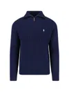 Polo Ralph Lauren Wool Cotton Sweater Ribbed Texture Long Sleeves In Blue