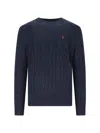 Polo Ralph Lauren Blue Crewneck Sweater With Pony Embroidery On The Front And Woven Knit In Blue