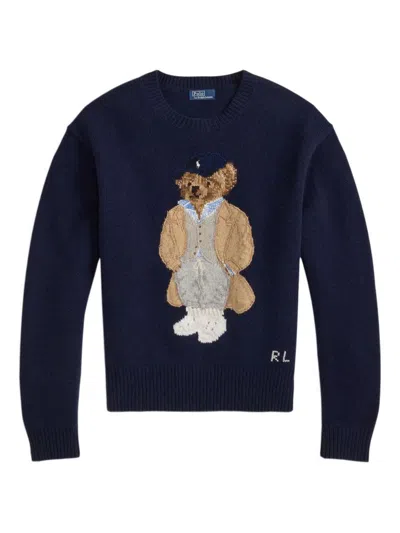 Polo Ralph Lauren Womens Polo Bear Embroidered Wool And Cashmere Jumper Hunter Navy In Blue