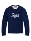Polo Ralph Lauren Mens Crewneck Logo-motif Wool And Alpaca Jumper Blue Xxl In Blue