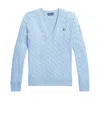 Polo Ralph Lauren Textured Cable Knit V-neck Sweater In Blue
