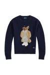 Polo Ralph Lauren Crew Neck Sweater With Embroidered Bear In Blue