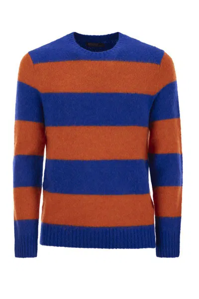 Polo Ralph Lauren Striped Jersey With Suede Patches In Blue/orange