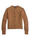 Polo Ralph Lauren Cropped Cable Knit Sweater With Button-down Front In Brown