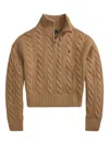 Polo Ralph Lauren Wool And Cashmere Cable-knit Half-zip Sweater In Brown