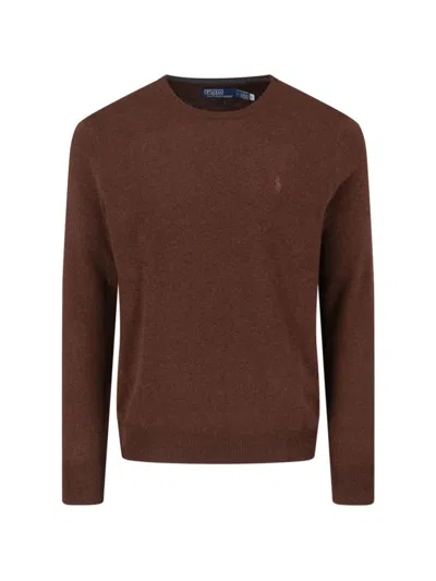 Polo Ralph Lauren Logo Wool Sweater In Brown