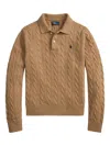 Polo Ralph Lauren Cable-knit Polo Sweater In Brown