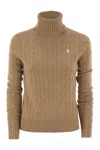 Polo Ralph Lauren Wool And Cashmere Cable-knit Turtleneck Sweater In Brown