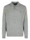 Polo Ralph Lauren Braid-patterned Heather Grey Long Sleeve Polo Pullover In Green