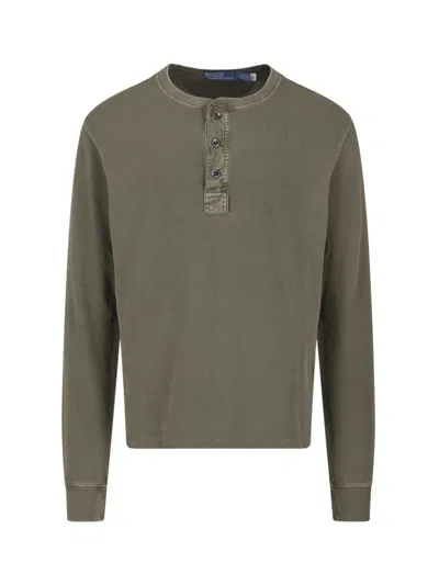 Polo Ralph Lauren Long Sleeve Crew Neck Sweater With Ribbed Cuffs In Brown