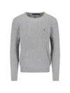 Polo Ralph Lauren Grey Crewneck Sweater With Pony Embroidery On The Front And Woven Knit In Cotton Man In Gray