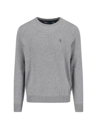 Polo Ralph Lauren Crew Neck Sweater With Ribbed Cuffs And Hem In Gray