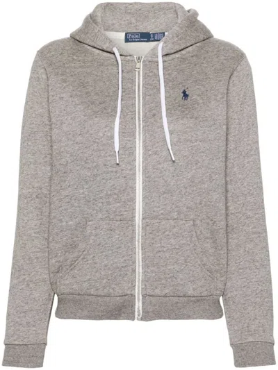 Polo Ralph Lauren Polo Pony-embroidered Zip-up Hoodie In Grau
