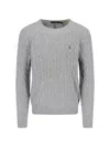 Polo Ralph Lauren Grey Crewneck Sweater With Pony Embroidery On The Front And Woven Knit In Cotton Man In Gray