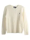 Polo Ralph Lauren Classic Cable Knit Sweater With Round Neckline And Ribbed Details In White