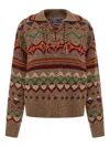 Polo Ralph Lauren Jacquard Patterned Wool Sweater With Lace-up V-neck In Neutral