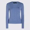 Polo Ralph Lauren Blue Crewneck Sweater With Pony Embroidery On The Front In Cotton Woman In Blue