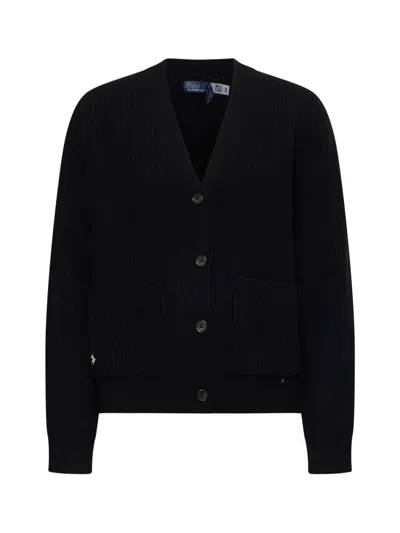 Polo Ralph Lauren Ralph Lauren Black Wool Cashmere Blend V-neck Cardigan In Navy