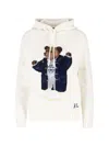 Polo Ralph Lauren Womens Parchment Cream Polo Bear-intarsia Hooded Cotton And Linen-blend Knitted Jumper Xs In White