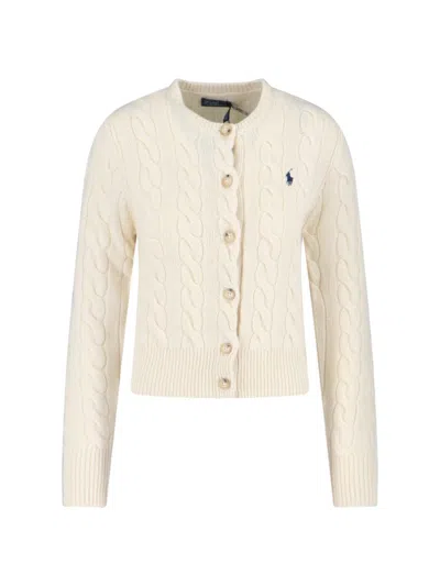 Polo Ralph Lauren Logo Braided Cardigan In Neutral