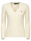 Polo Ralph Lauren Cable-knit Wool-cashmere V-neck Sweater In Cream