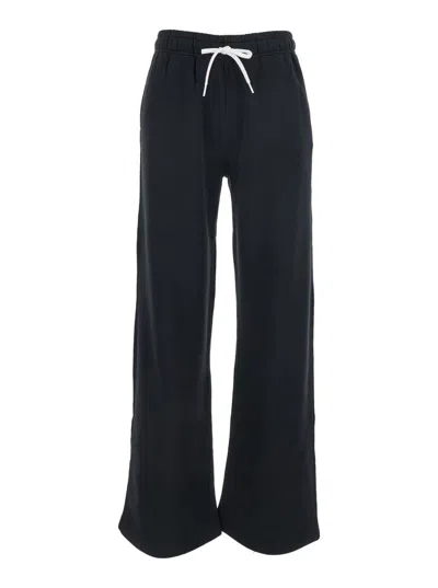 POLO RALPH LAUREN BLACK PANTS WITH DRAWSTRING ELASTIC WAIST AND PONY EMBROIDERY ON THE SIDE IN COTTON BLEND WOMAN